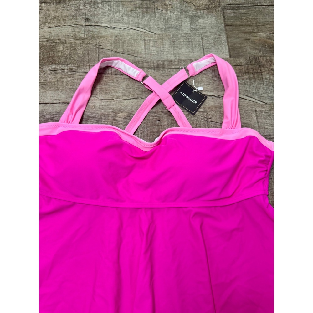 Aidonger Hot Pink Tankini Swim Top Adjustable Straps Plus Size 2XL NEW - Picture 6 of 9